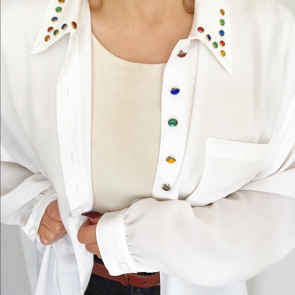 vintage white blouse with rainbow buttons. - Picture 1 of 2